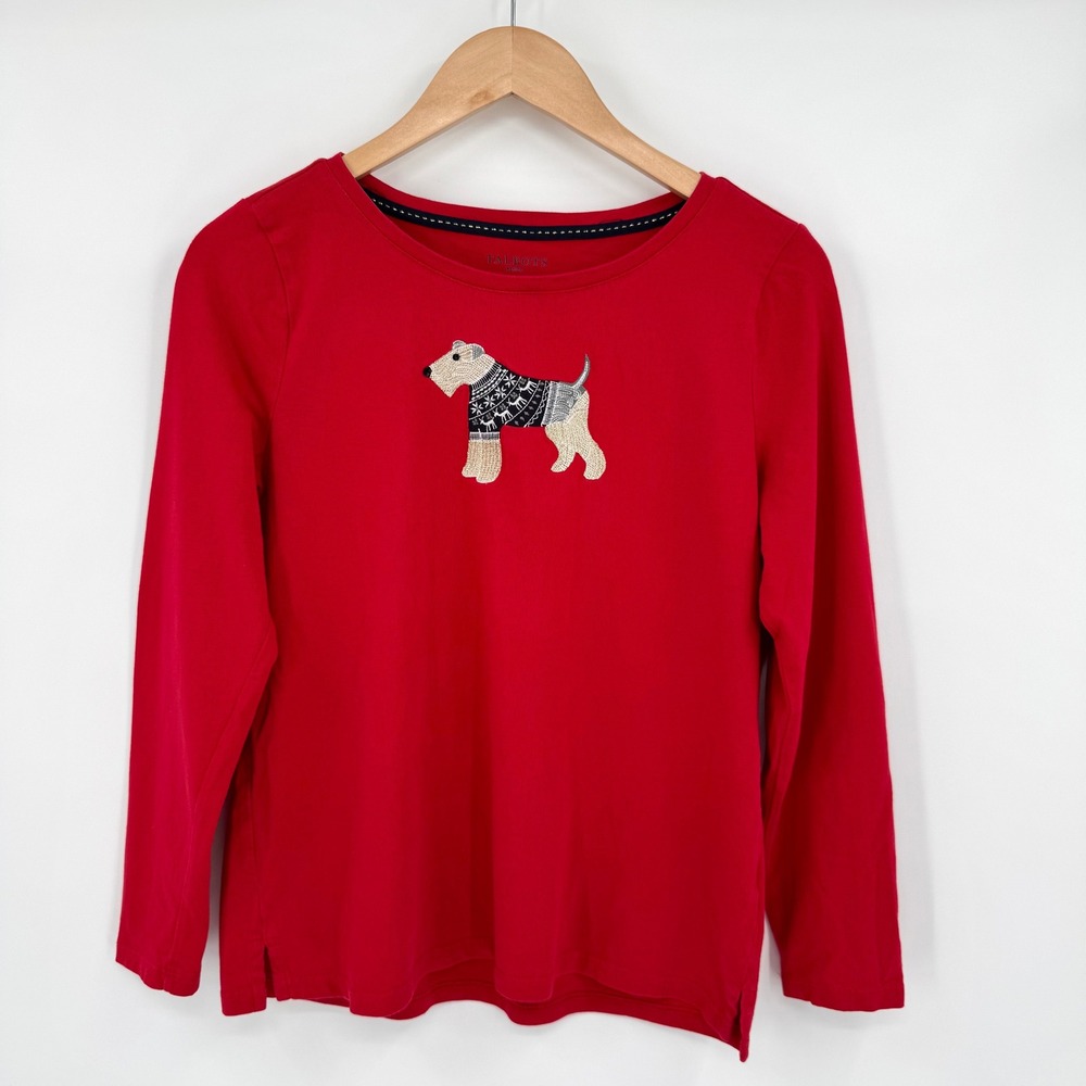 Talbots Red Cotton Long Sleeve Embroidered Winter Dog Shirt Preppy Womens MP - Picture 2 of 9